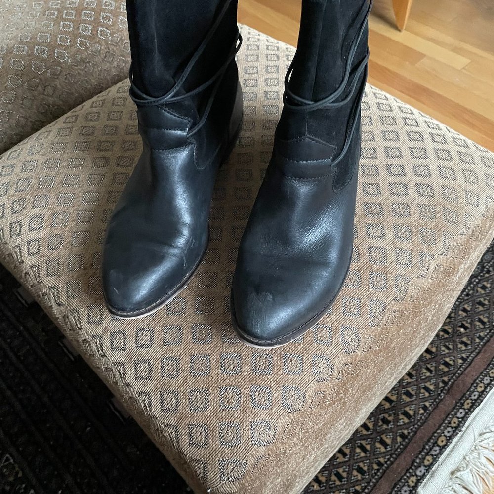 Anthropologie Latigo Pogo black suede and leather boots, size 9.5